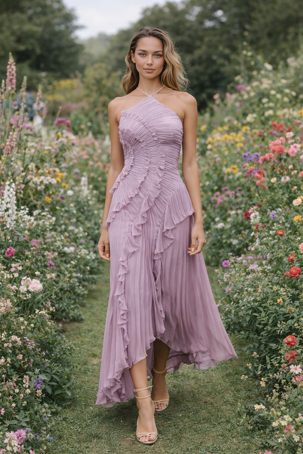 Vestido Lavanda Imperial | Elegancia romántica con movimiento